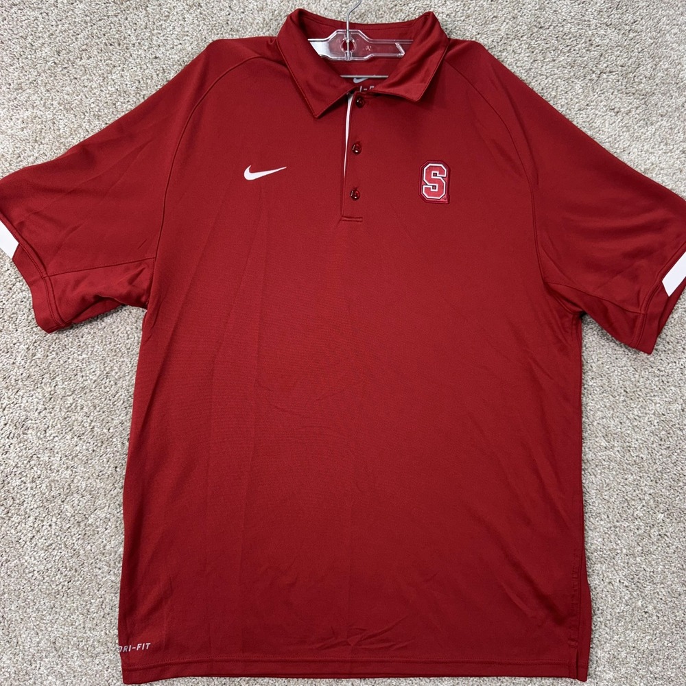Stanford Nike Polo Shirt Mens L Red NCAA Football Dri-FIT EUC